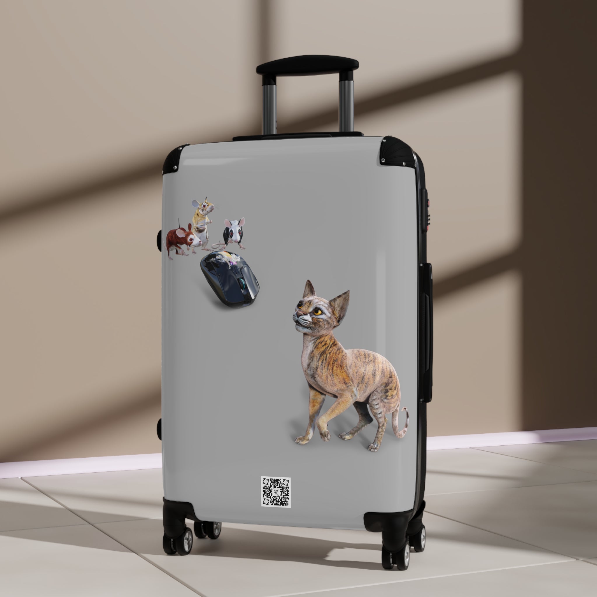 Tiger Sphynx Cat 3 MICE ~ LIGHT GREY Suitcase in 3 sizes
