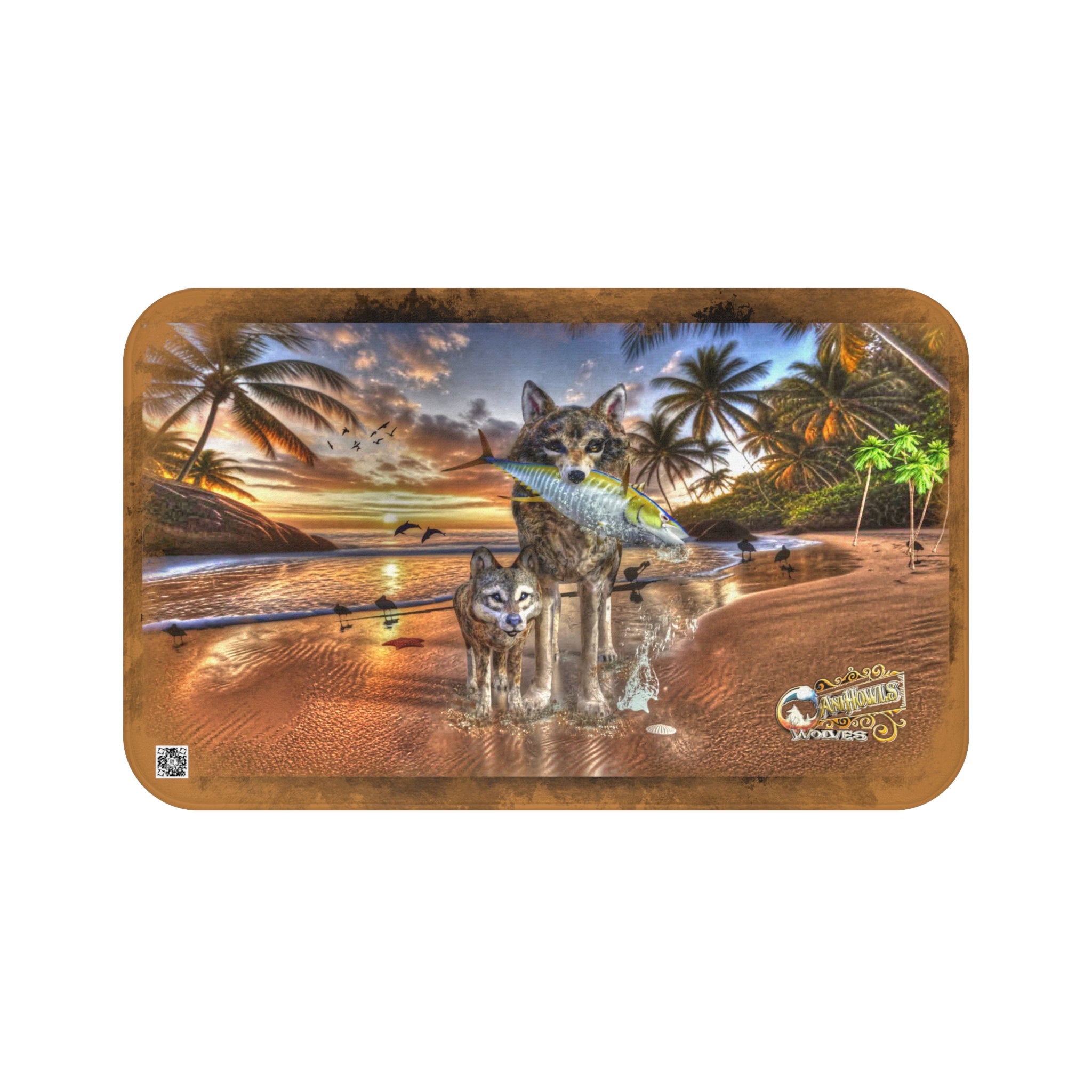 Anihowls™ ~ WOLVES ON THE BEACH Bath Mat