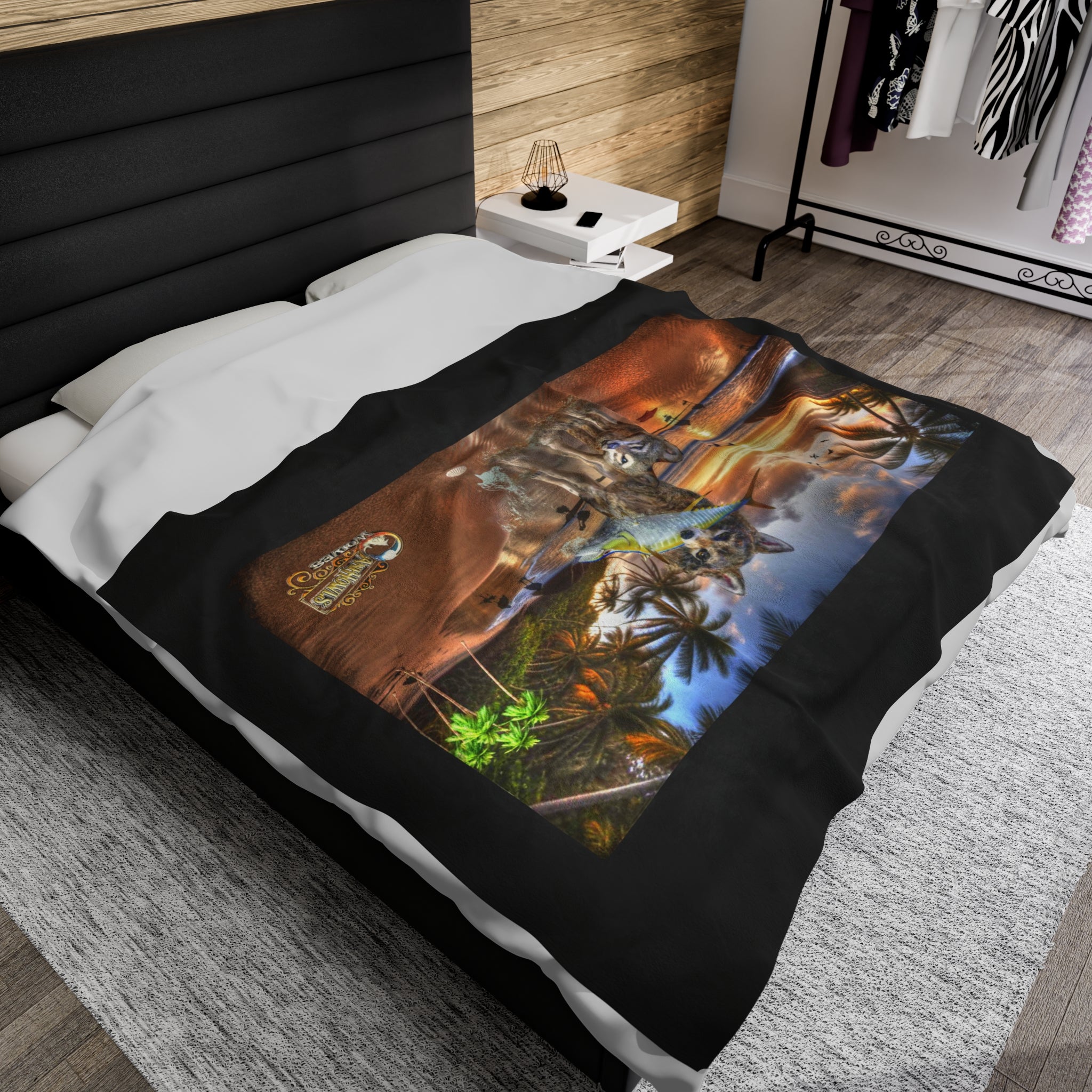 Anihowls™ Wolves ~ ON THE BEACH Velveteen Plush Blanket