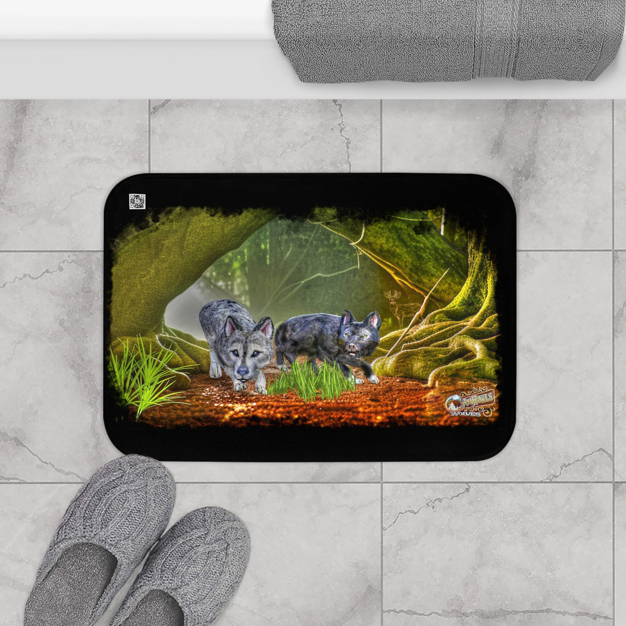 Anihowls™ ~ WOLF PUPS EXPLORING Bath Mat