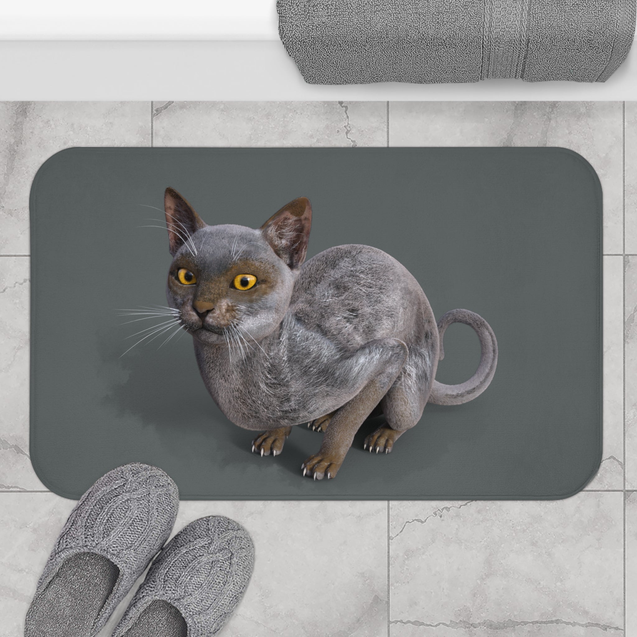 Werewolf Cat LOOKING AT YOU Bath Mat