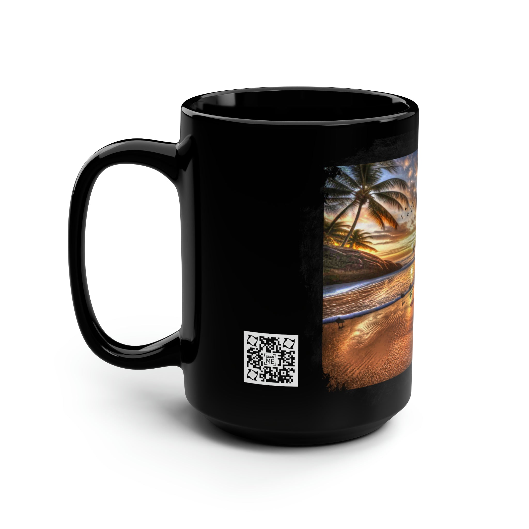 Anihowls™ ~ WOLVES ON BEACH, Black Mug, 15oz