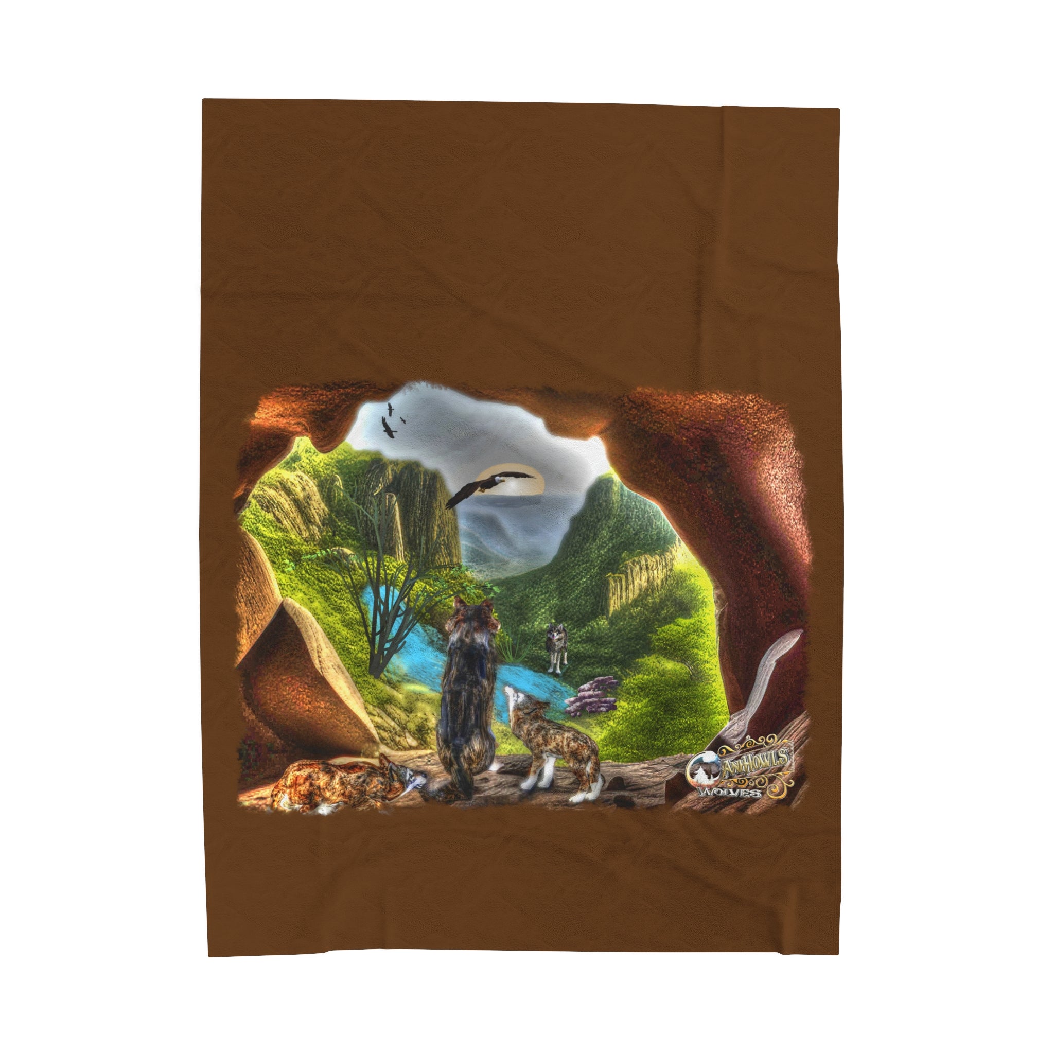 Anihowls™ Wolves ~ MOUNTAIN CAVE OVERLOOK Velveteen Plush Blanket
