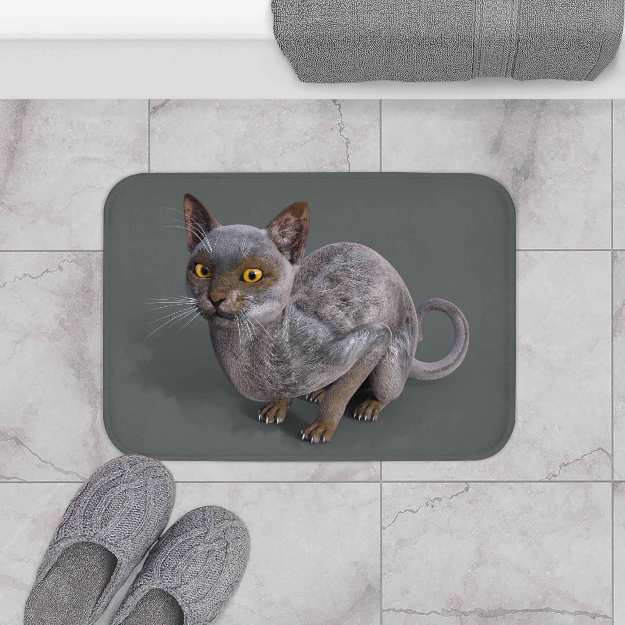 Werewolf Cat LOOKING AT YOU Bath Mat