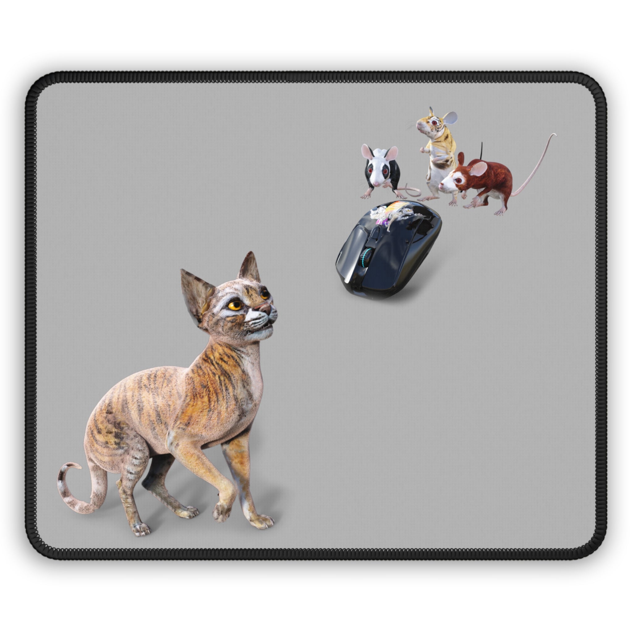 Tiger Sphynx Cat 3 MICE ~ Gaming Mouse Pad, 9" x 7"