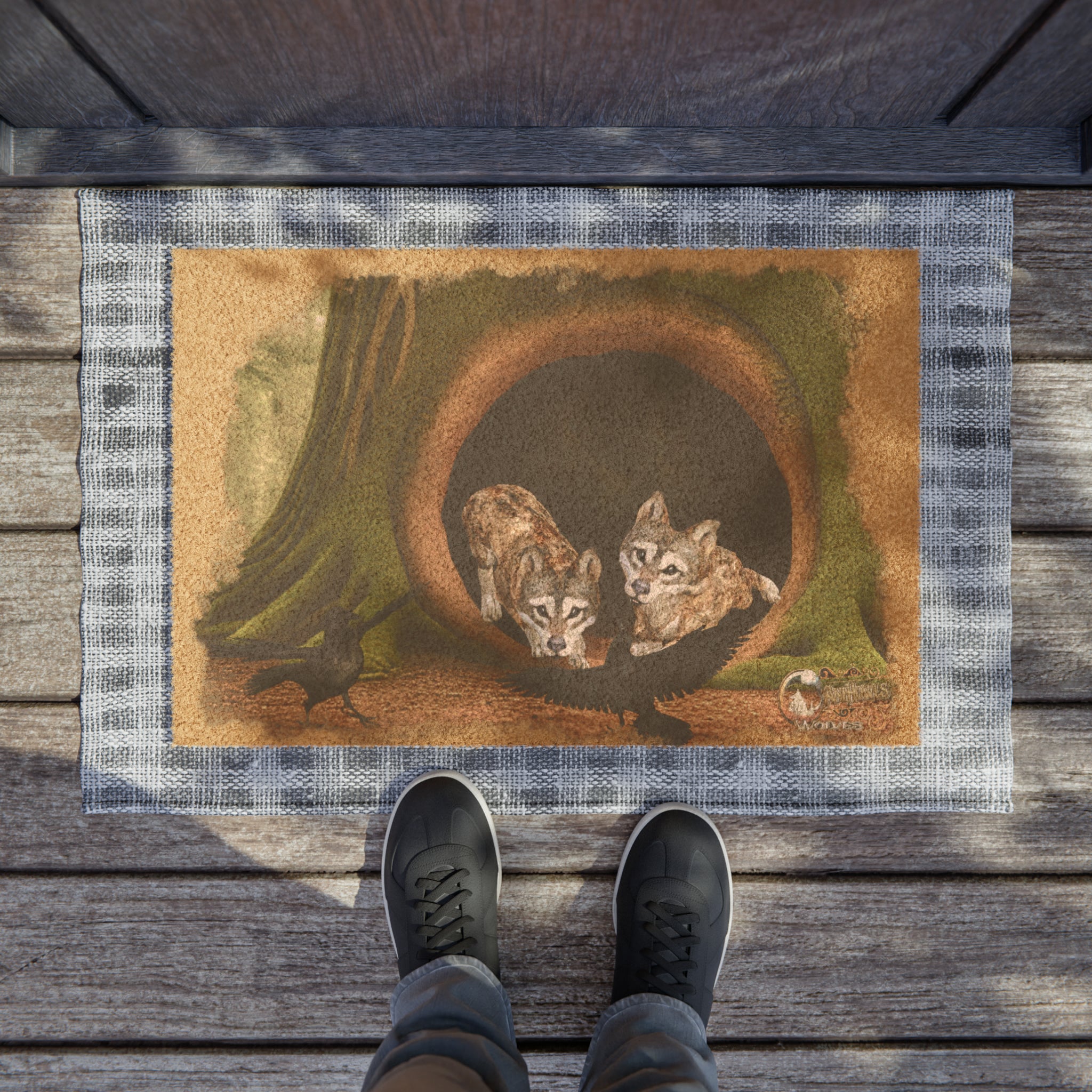 Anihowls™ ~ WOLF PUPS CROW CHAT Doormat