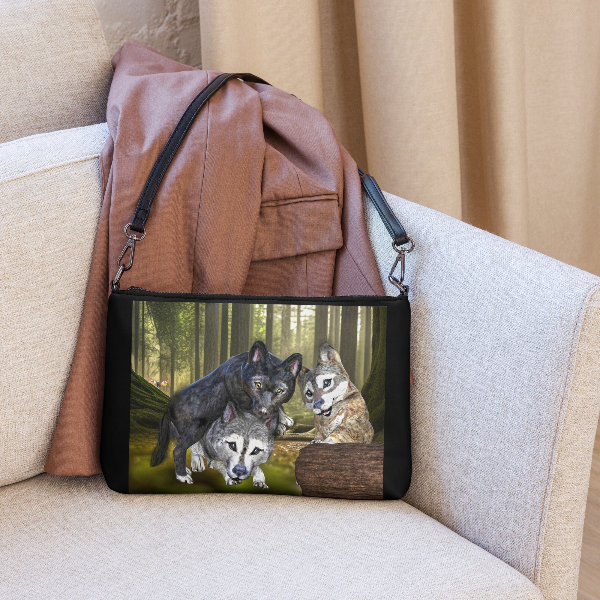 Anihowls™ Wolves ~ PUPS WITH CROWS Crossbody bag *LIMITED EDITION