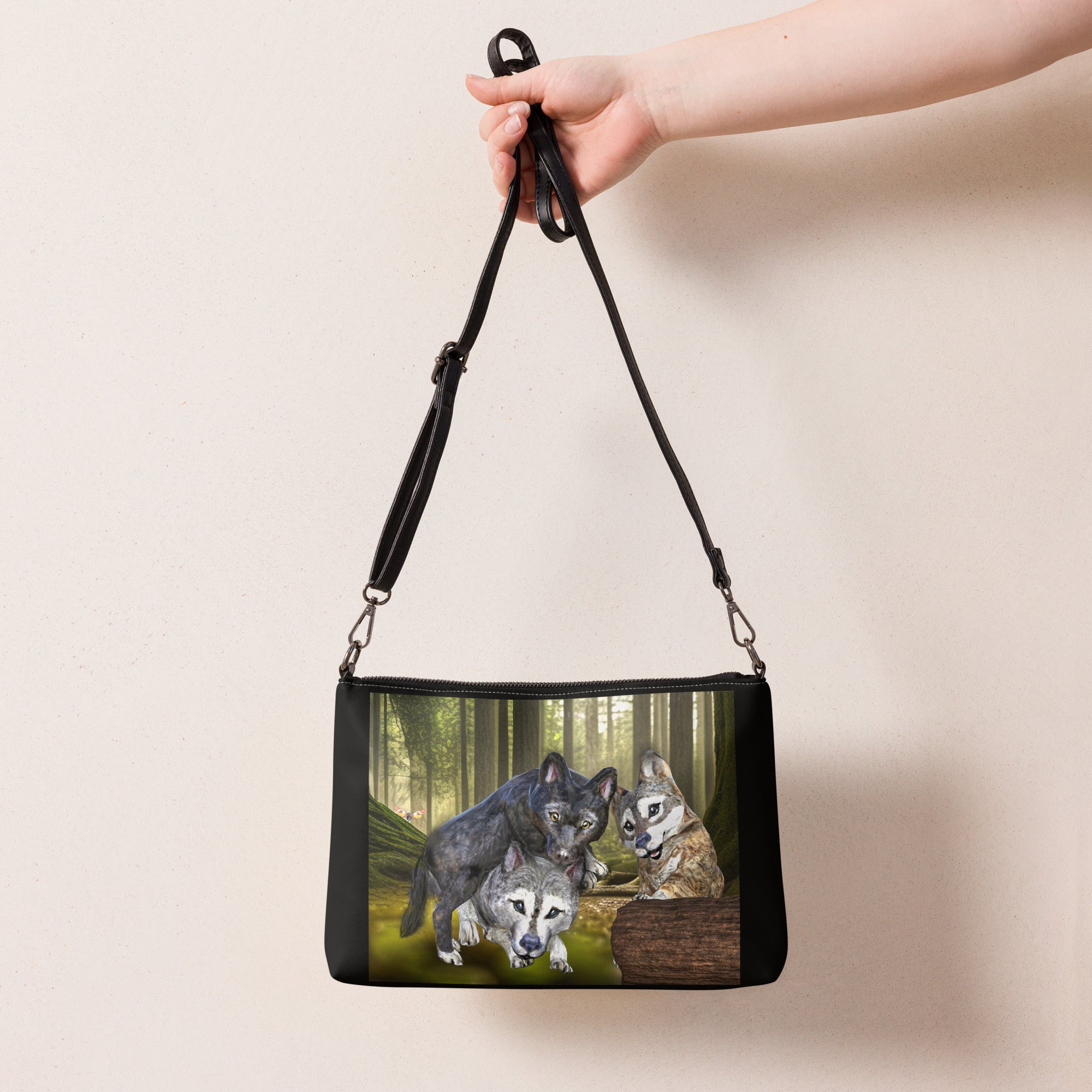 Anihowls™ Wolves ~ PUPS WITH CROWS Crossbody bag *LIMITED EDITION