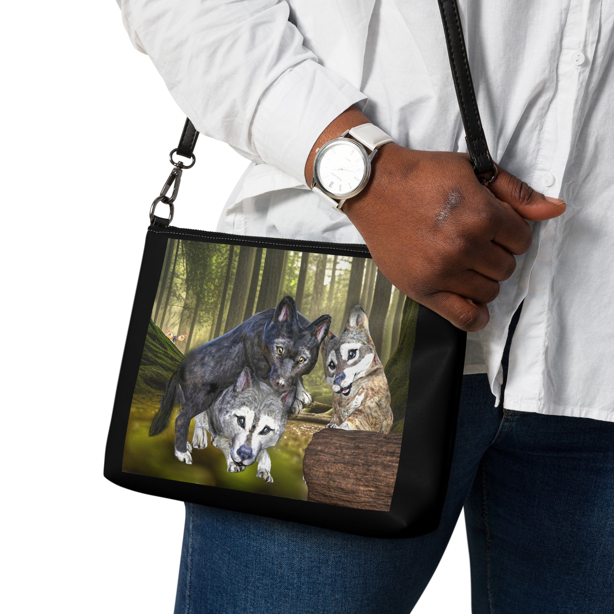 Anihowls™ Wolves ~ PUPS WITH CROWS Crossbody bag *LIMITED EDITION