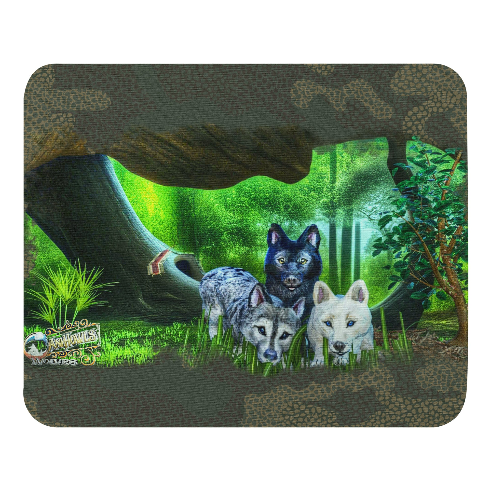 Anihowls™ Wolves ~ WOLF PUP TRIO PORTRAIT Mouse pad