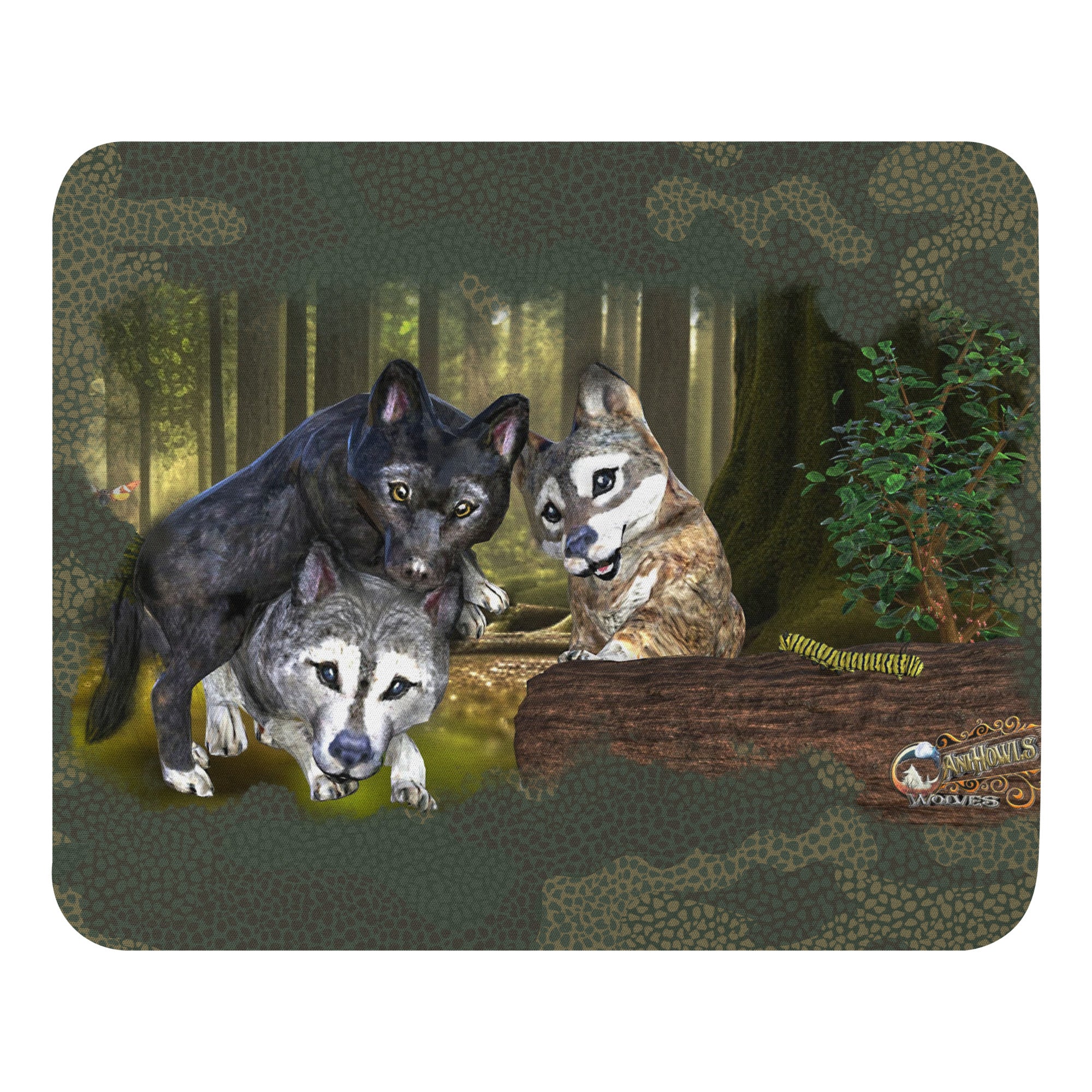 Anihowls™ Wolves ~ TRIO OF WOLF PUPS PLAYING Mouse pad