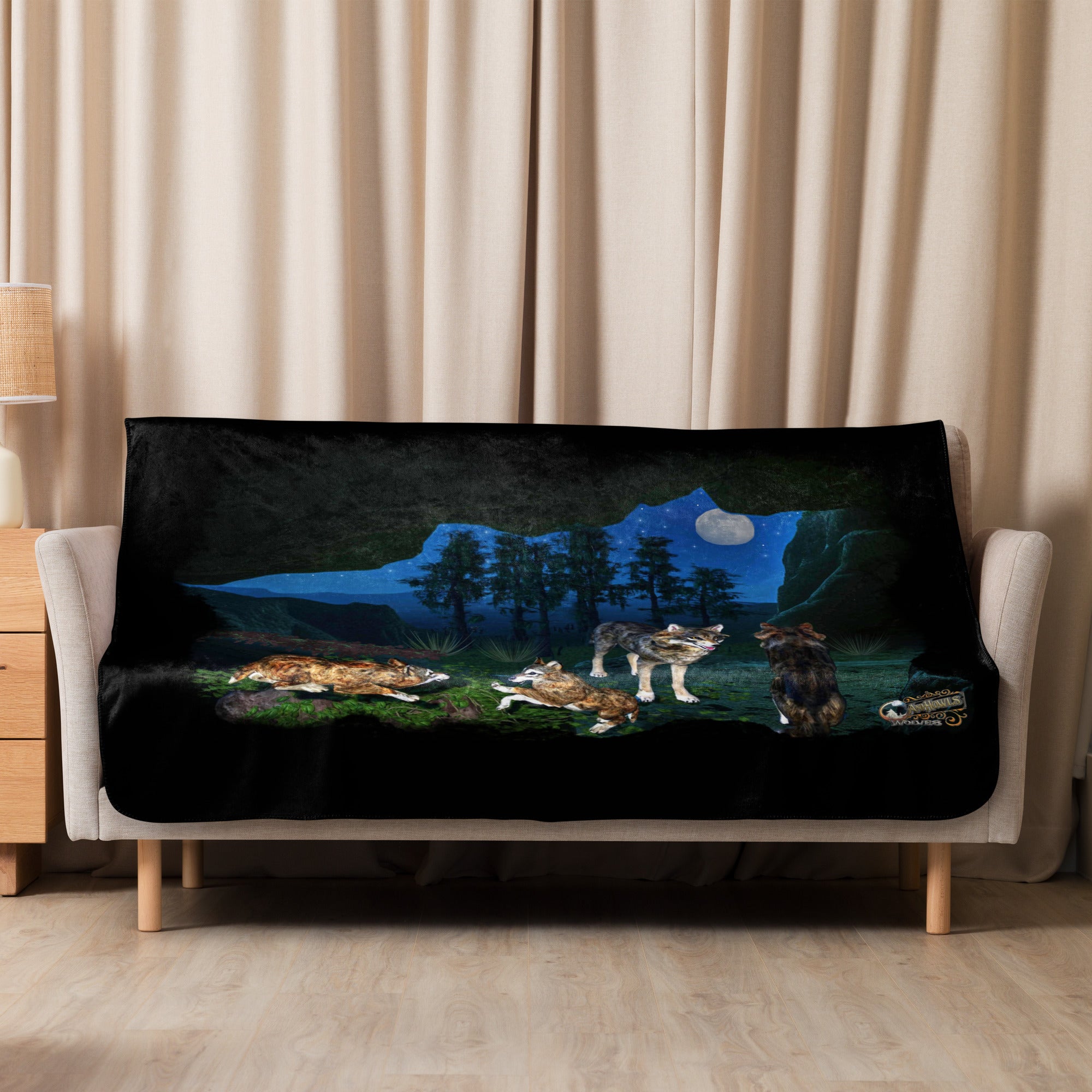 Anihowls™ Wolves ~ MOUNTAIN CAVE AT NIGHT blanket