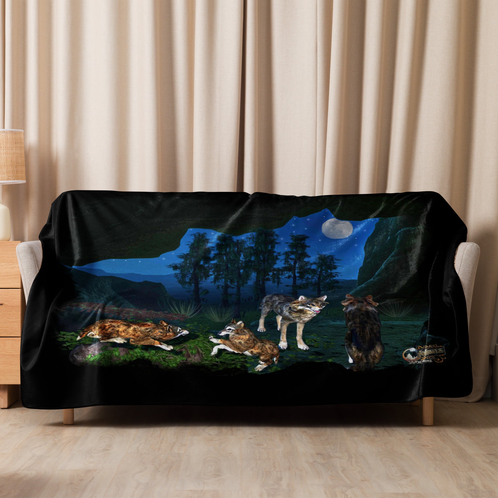 Anihowls™ Wolves ~ MOUNTAIN CAVE AT NIGHT blanket
