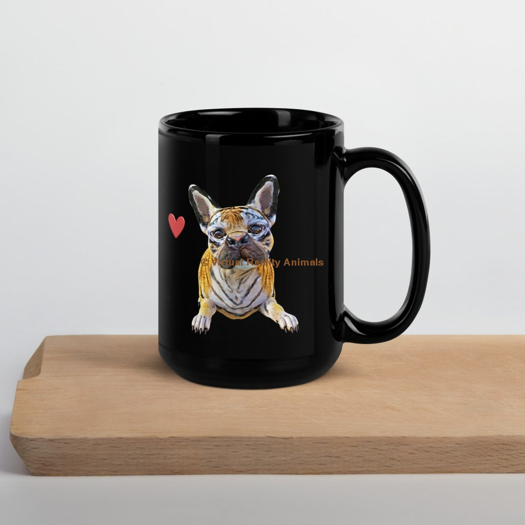 French Bulldog Art (Tiger Frenchie) - Black Glossy Mug