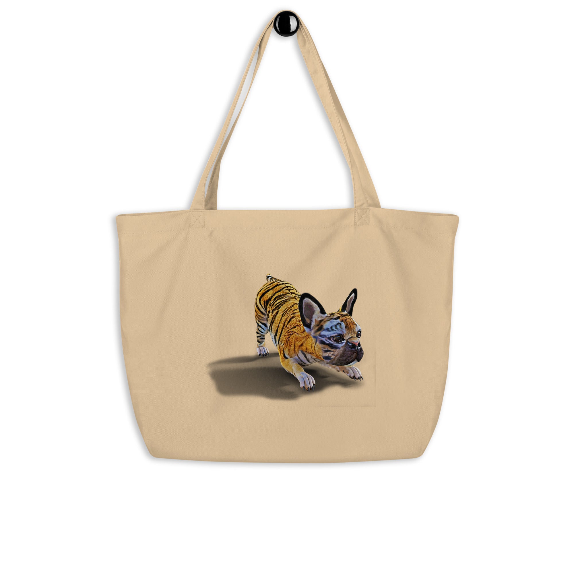 French Bulldog Art (Tiger Frenchie) - Large organic animal print tote bag