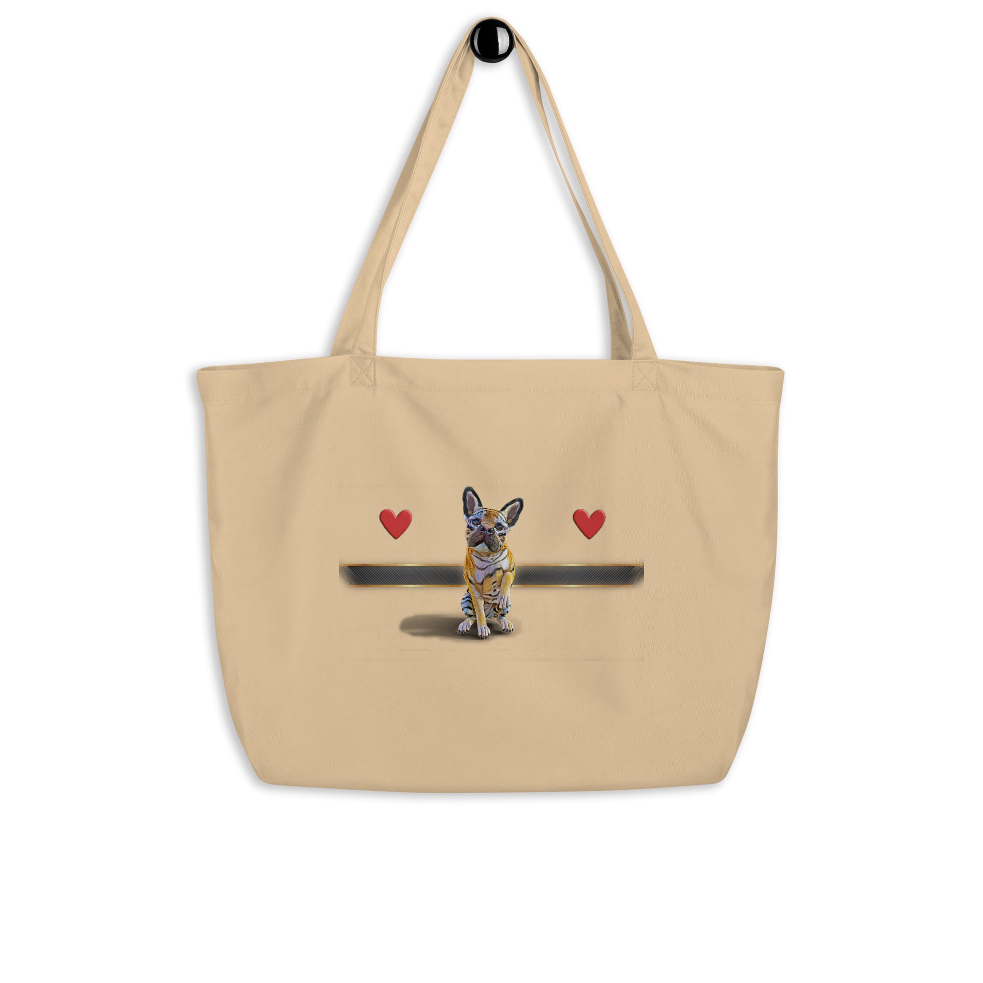 French Bulldog Art (Tiger Frenchie) - Large organic animal print tote bag