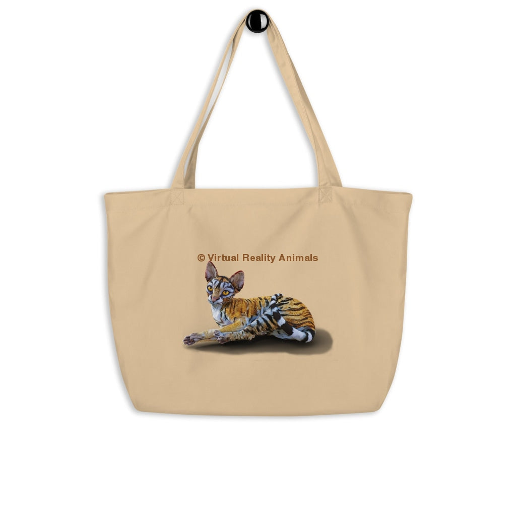 Tiger Sphynx Cat Art - Large Organic Animal Print Tote Bag Bags