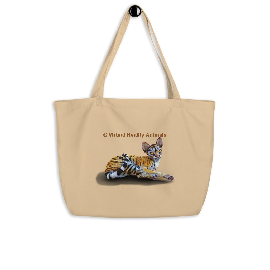 Tiger Sphynx Cat Art - Large Organic Animal Print Tote Bag Oyster Bags